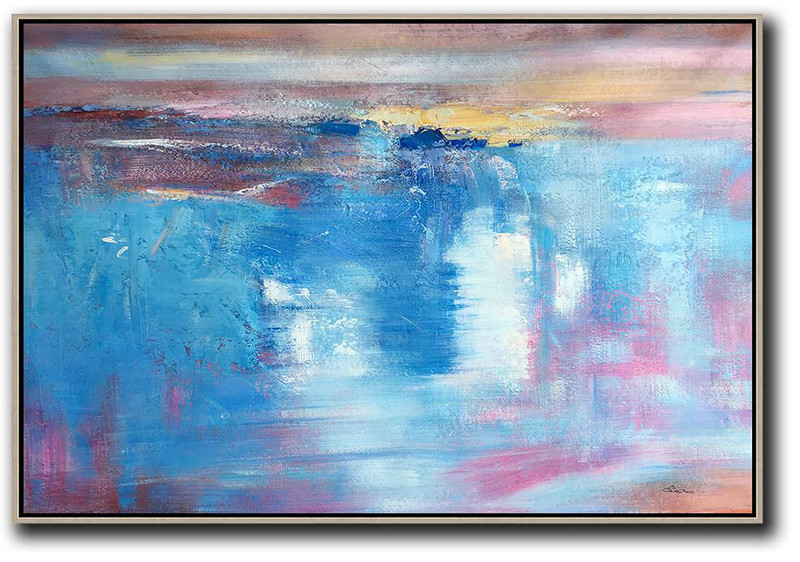 Large Abstract Art,Oversized Horizontal Contemporary Art,Large Abstract Art Handmade Acrylic Painting,Blue,Pink,Yellow,White.etc